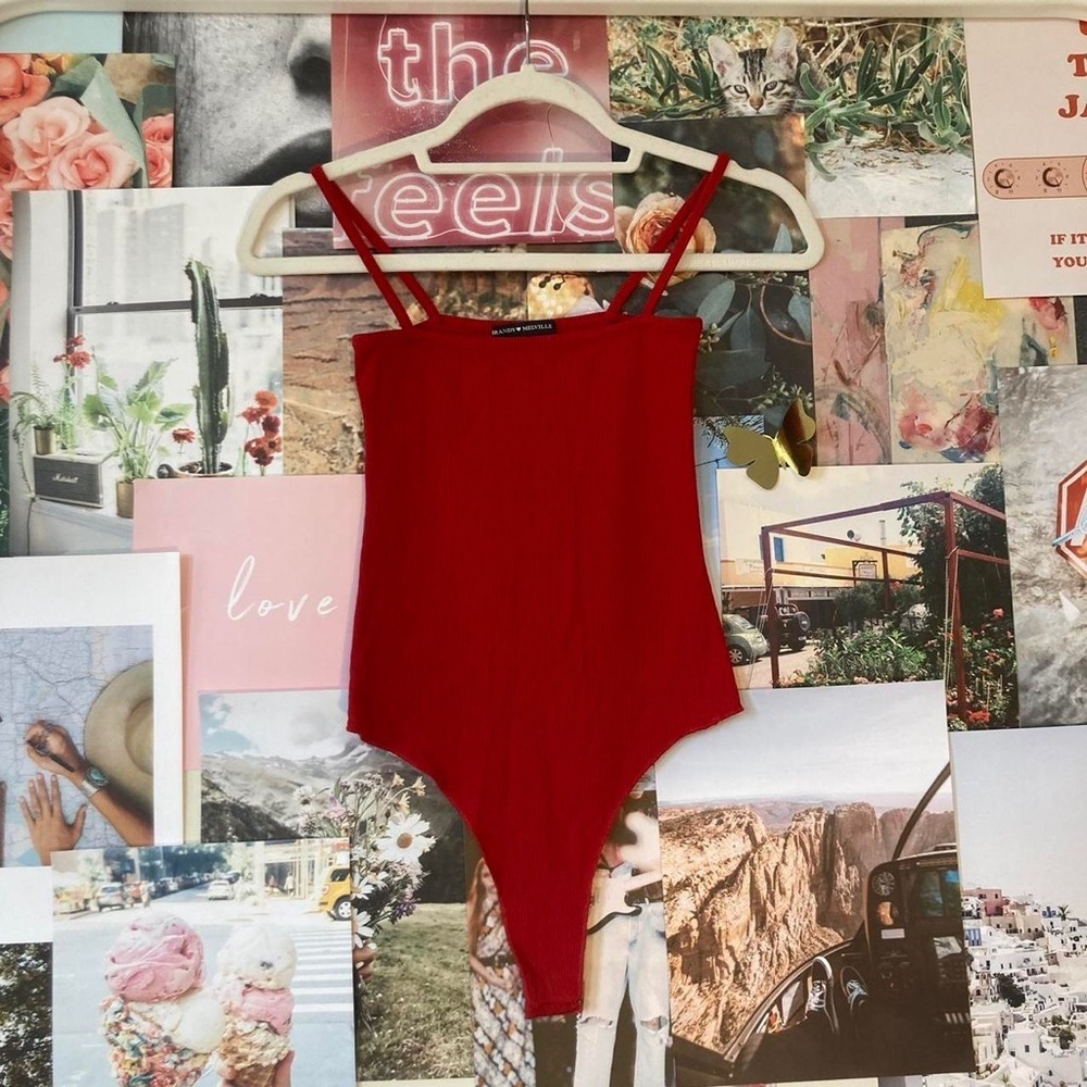 Brandy Melville Red Ribbed Bodysuit